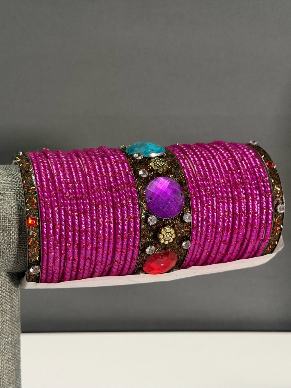Vibrant Fuchsia Multi-Stone Bangle Set